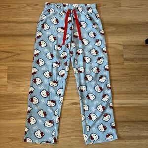 Blue Hello Kitty Print Pajama Pants with Red Drawstring